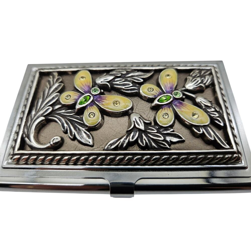 NWT Brighton Silver Business Card Holder Butterflies Crystal Retired - Picture 2 of 7